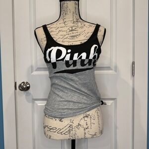 Victoria's Secret PINK Colorblock Logo Tank Top Black Gray Size XS
